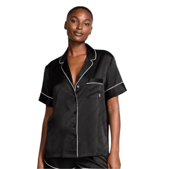 Victoria’s Secret | black short sleeve button down sleep shirt Sz M - Picture 1 of 14